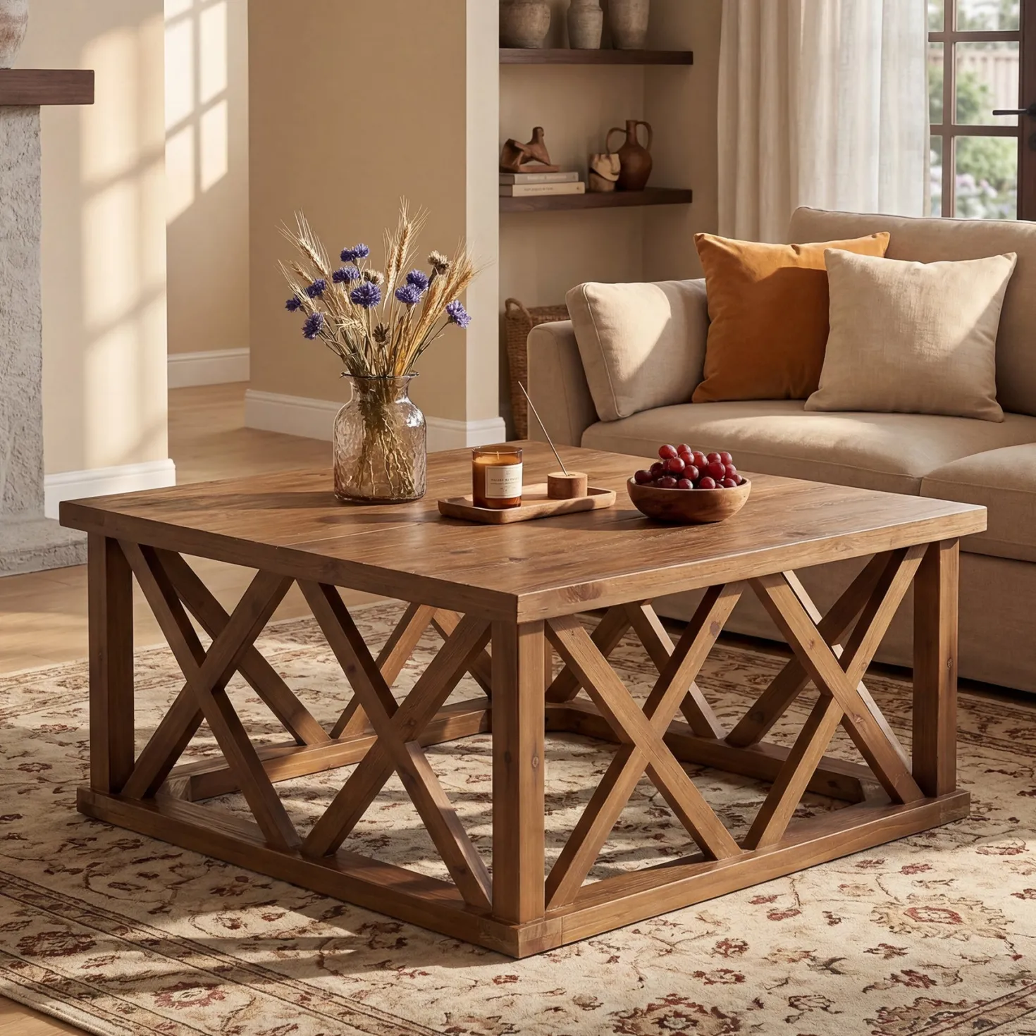 Tribesigns 39.37" Solid Wood Coffee Table, Square Farmhouse Table for Living Room