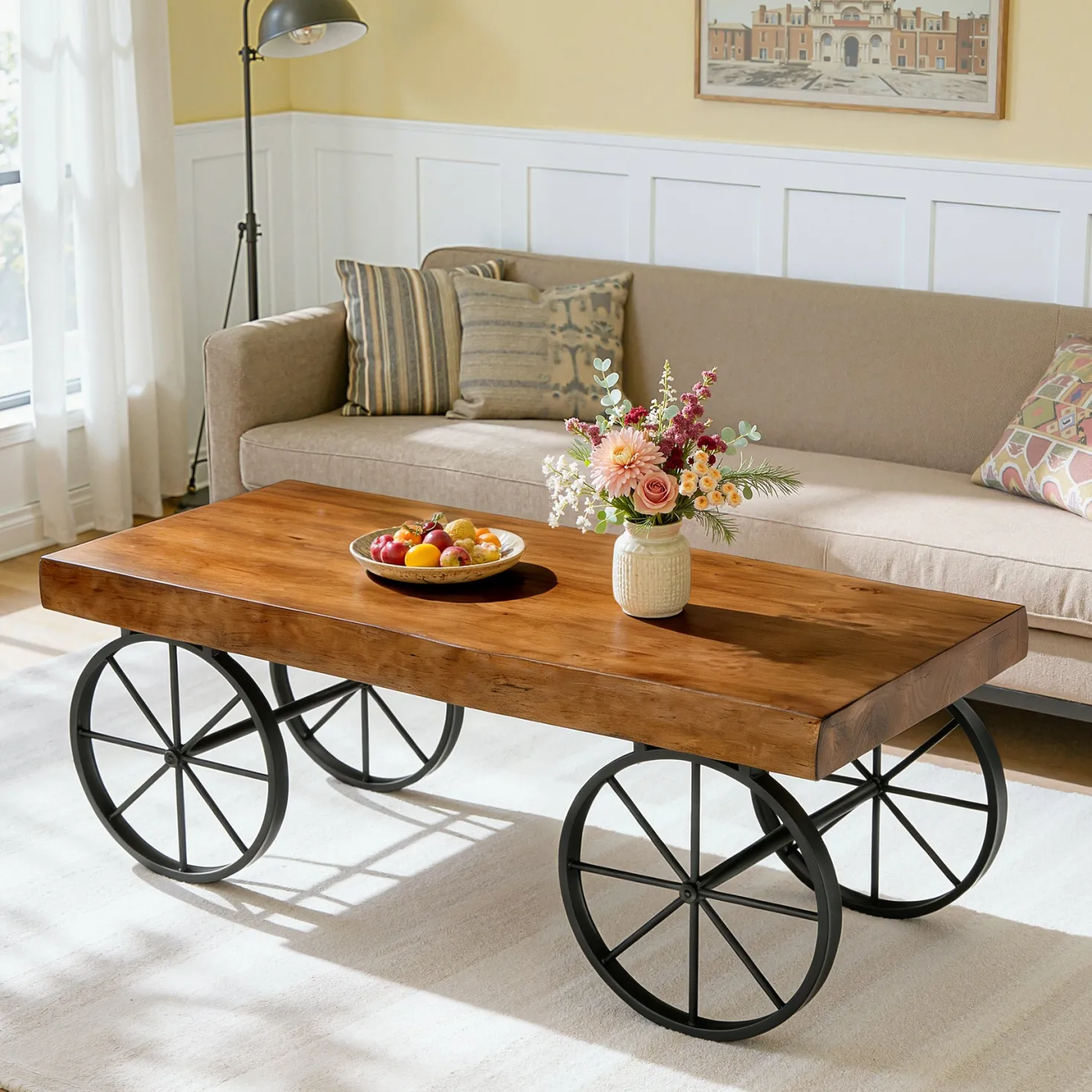 Tribesigns 47.24" Solid Wood Coffee Table, Live Edge Center Table for Living Room