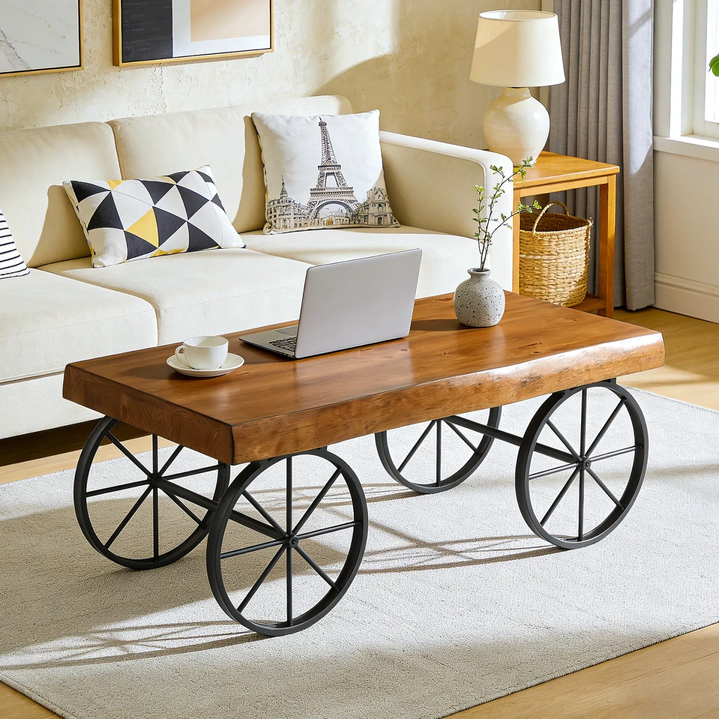 Tribesigns 47.24" Solid Wood Coffee Table, Live Edge Center Table for Living Room