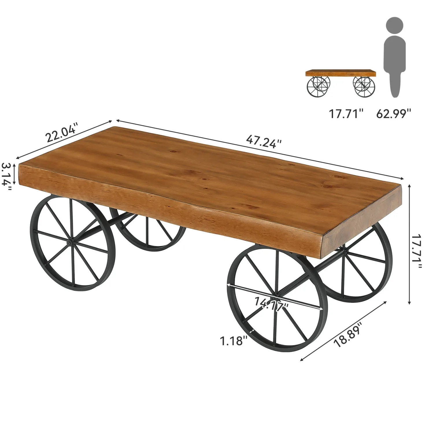 Tribesigns 47.24" Solid Wood Coffee Table, Live Edge Center Table for Living Room