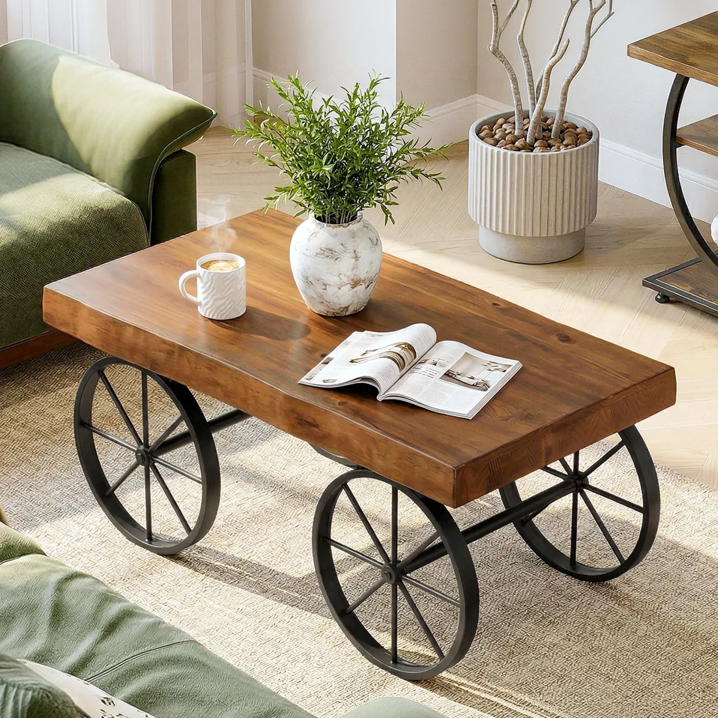 Tribesigns 47.24" Solid Wood Coffee Table, Live Edge Center Table for Living Room