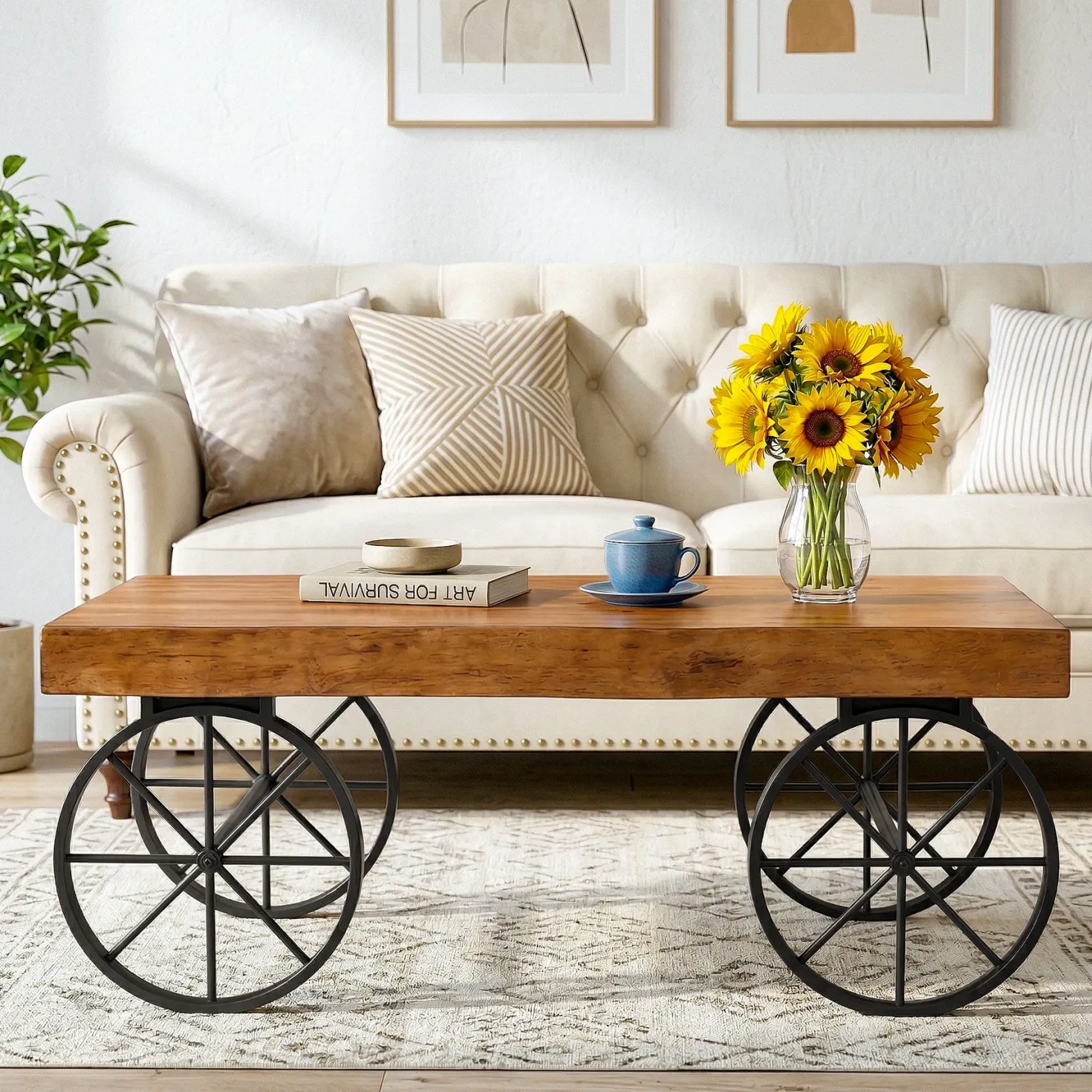 Tribesigns 47.24" Solid Wood Coffee Table, Live Edge Center Table for Living Room