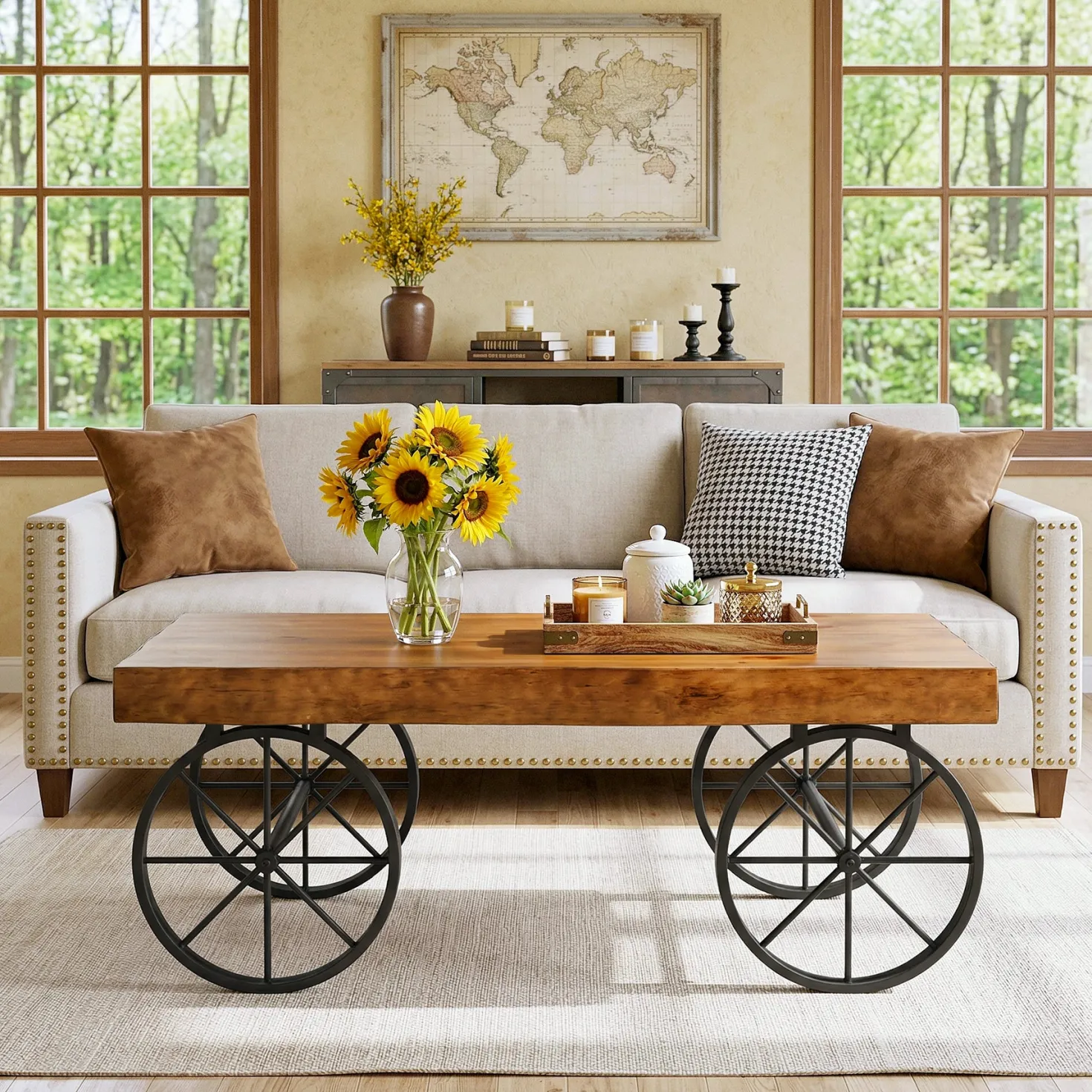 Tribesigns 47.24" Solid Wood Coffee Table, Live Edge Center Table for Living Room