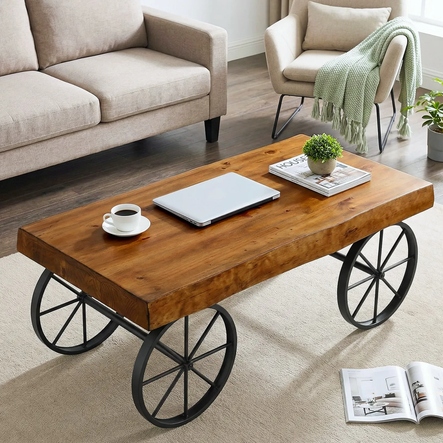 Tribesigns 47.24" Solid Wood Coffee Table, Live Edge Center Table for Living Room