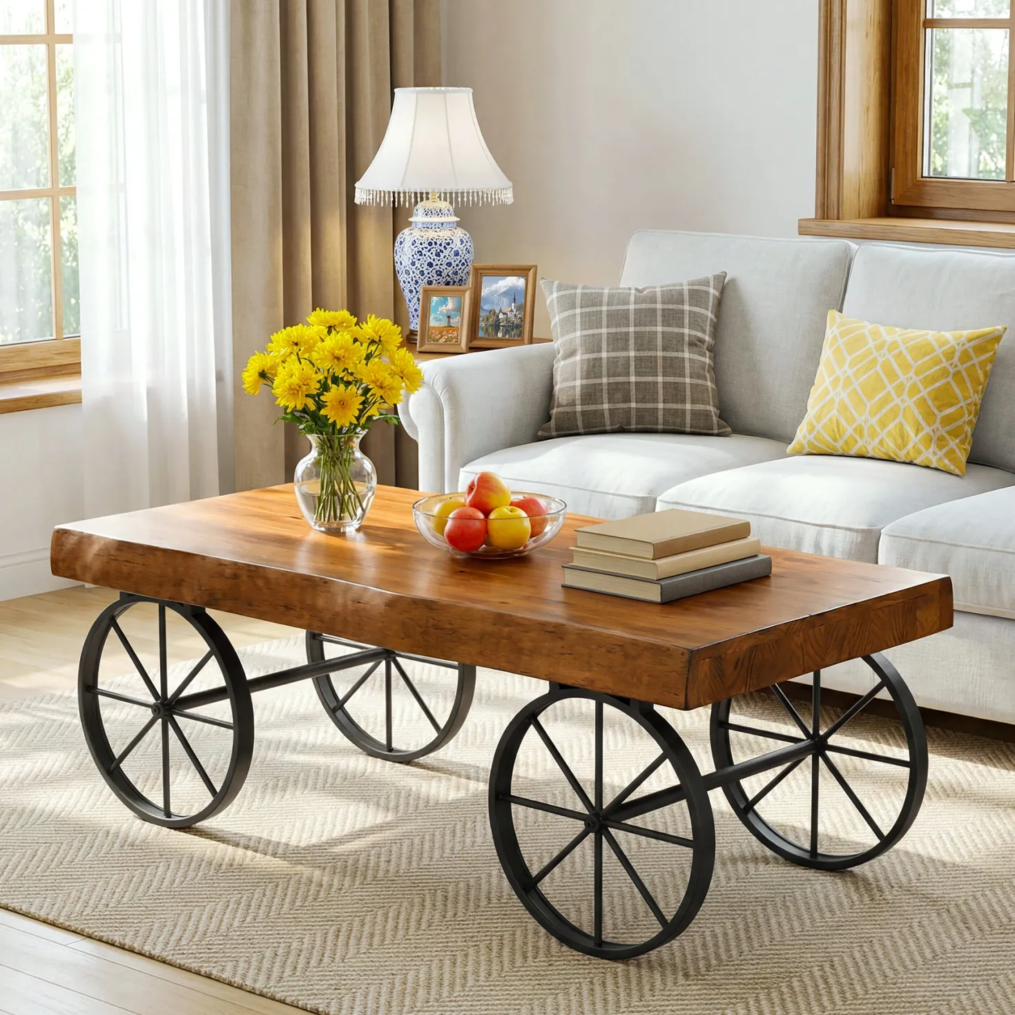 Tribesigns 47.24" Solid Wood Coffee Table, Live Edge Center Table for Living Room