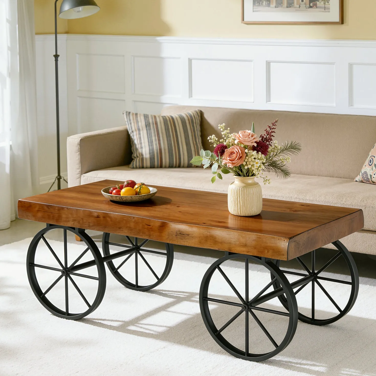 Tribesigns 47.24" Solid Wood Coffee Table, Live Edge Center Table for Living Room