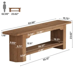 Tribesigns 63" Solid Wood Entryway Bench, Long Shoe Bench for Hallway