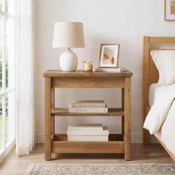 Tribesigns 23.62" Solid Wood End Table, 3-Tier Narrow Side Table for Living Room and Bedroom