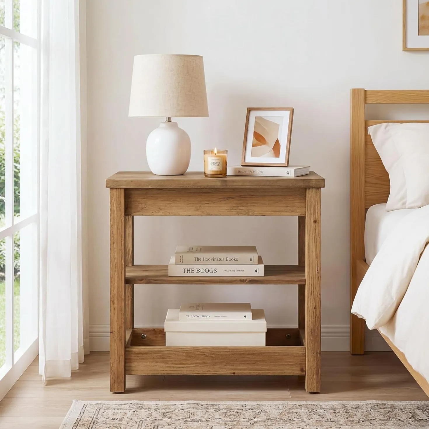 Tribesigns 23.62" Solid Wood End Table, 3-Tier Narrow Side Table for Living Room and Bedroom