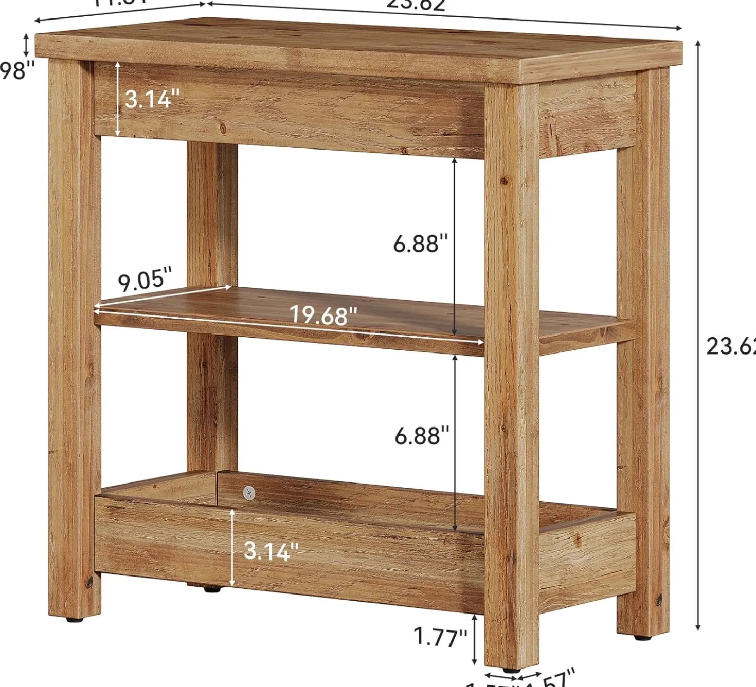 Tribesigns 23.62" Solid Wood End Table, 3-Tier Narrow Side Table for Living Room and Bedroom