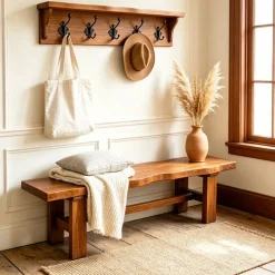 Tribesigns 63" Solid Wood Entryway Bench, Farmhouse Bench with A-Frame Legs