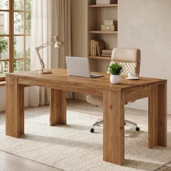 Tribesigns 63" Solid Wood Executive Desk, Farmhouse Office Desk for Home