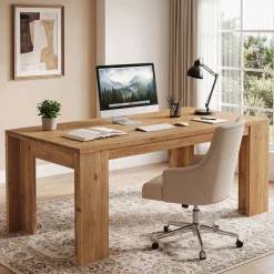 Tribesigns 63" Solid Wood Executive Desk, Farmhouse Office Desk for Home