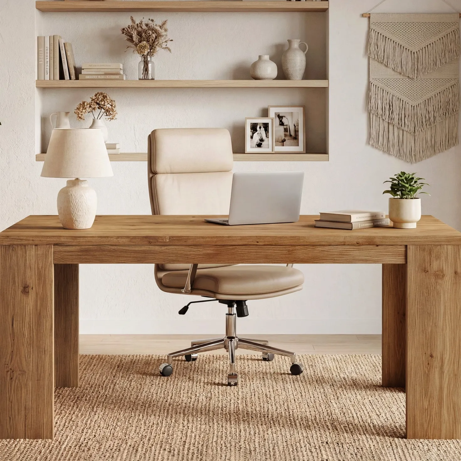 Tribesigns 63" Solid Wood Executive Desk, Farmhouse Office Desk for Home