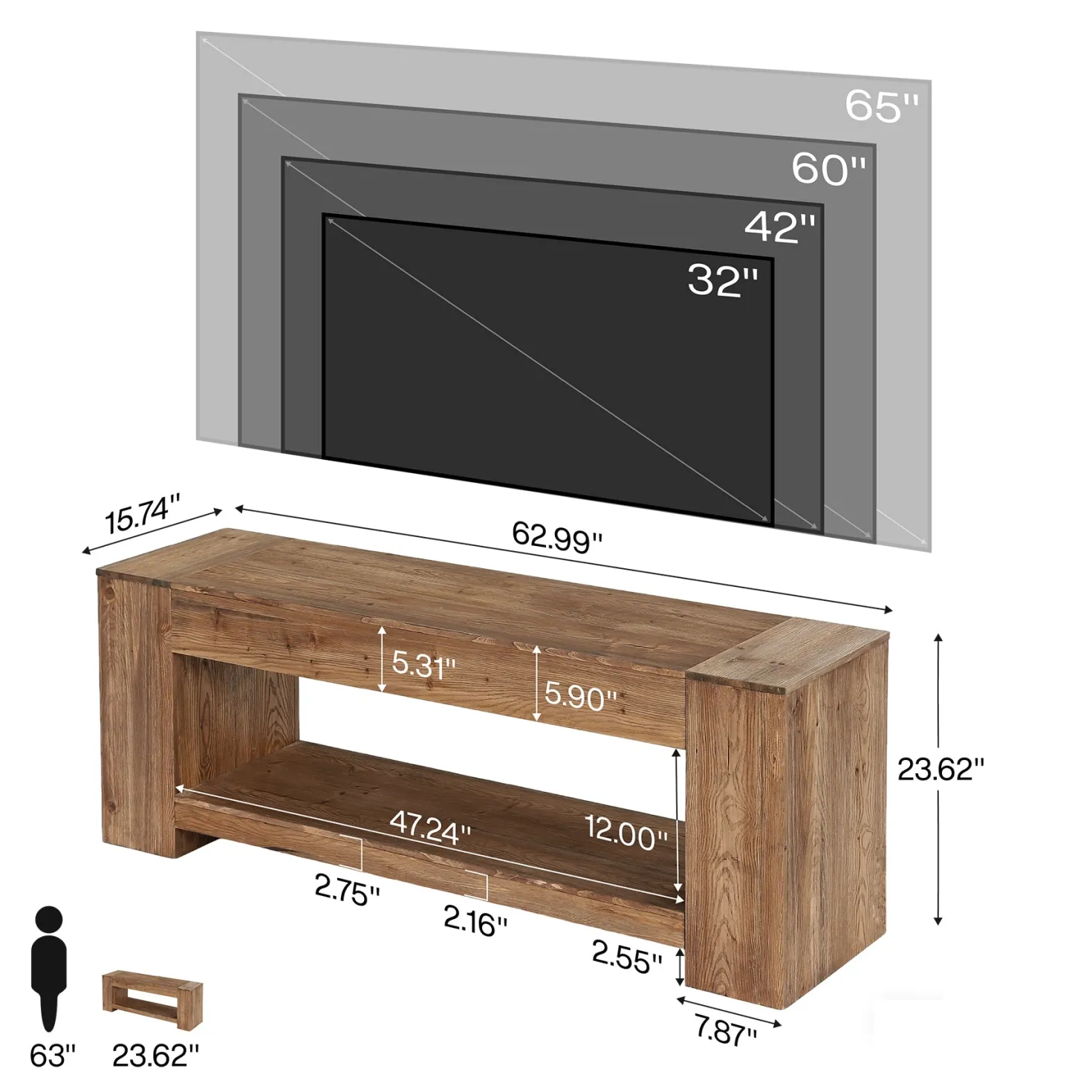 Tribesigns 63" Solid Wood TV Stand, Farmhouse Console for Living Room