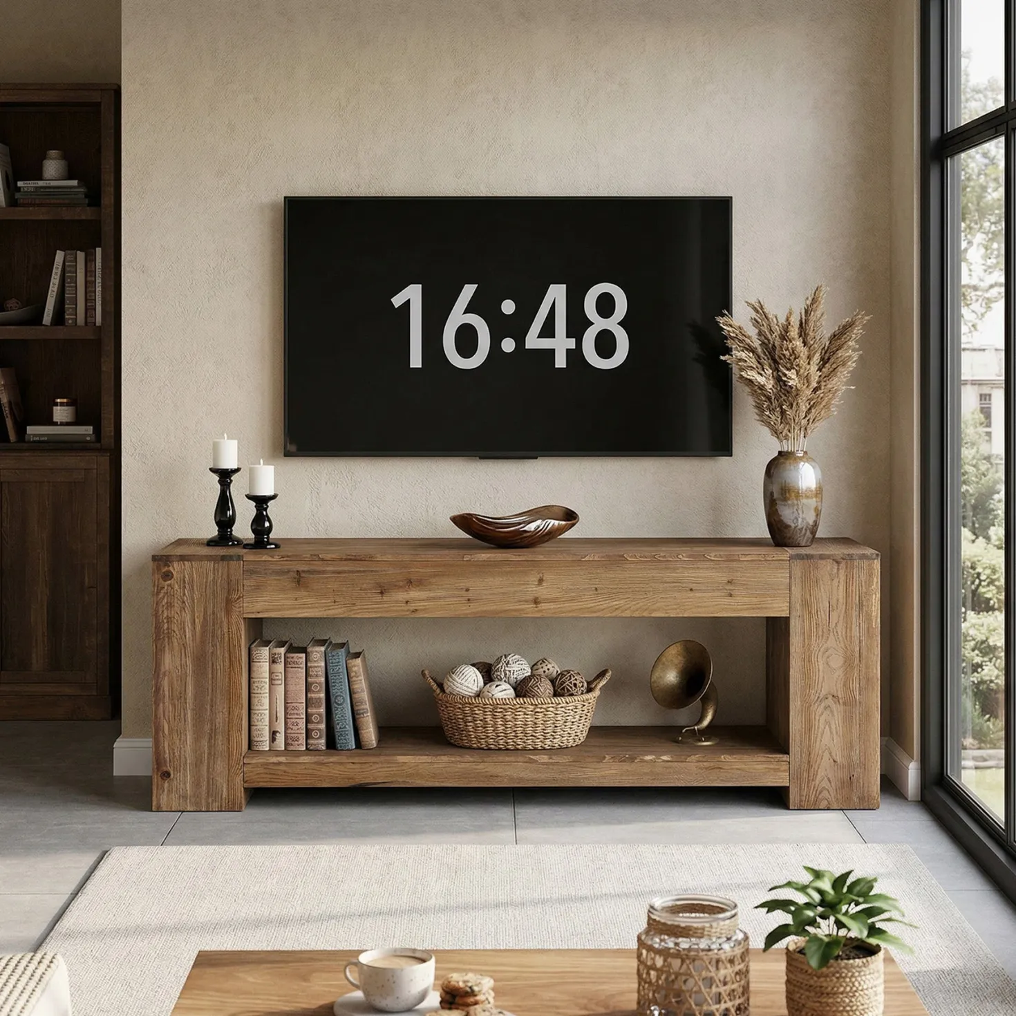 Tribesigns 63" Solid Wood TV Stand, Farmhouse Console for Living Room