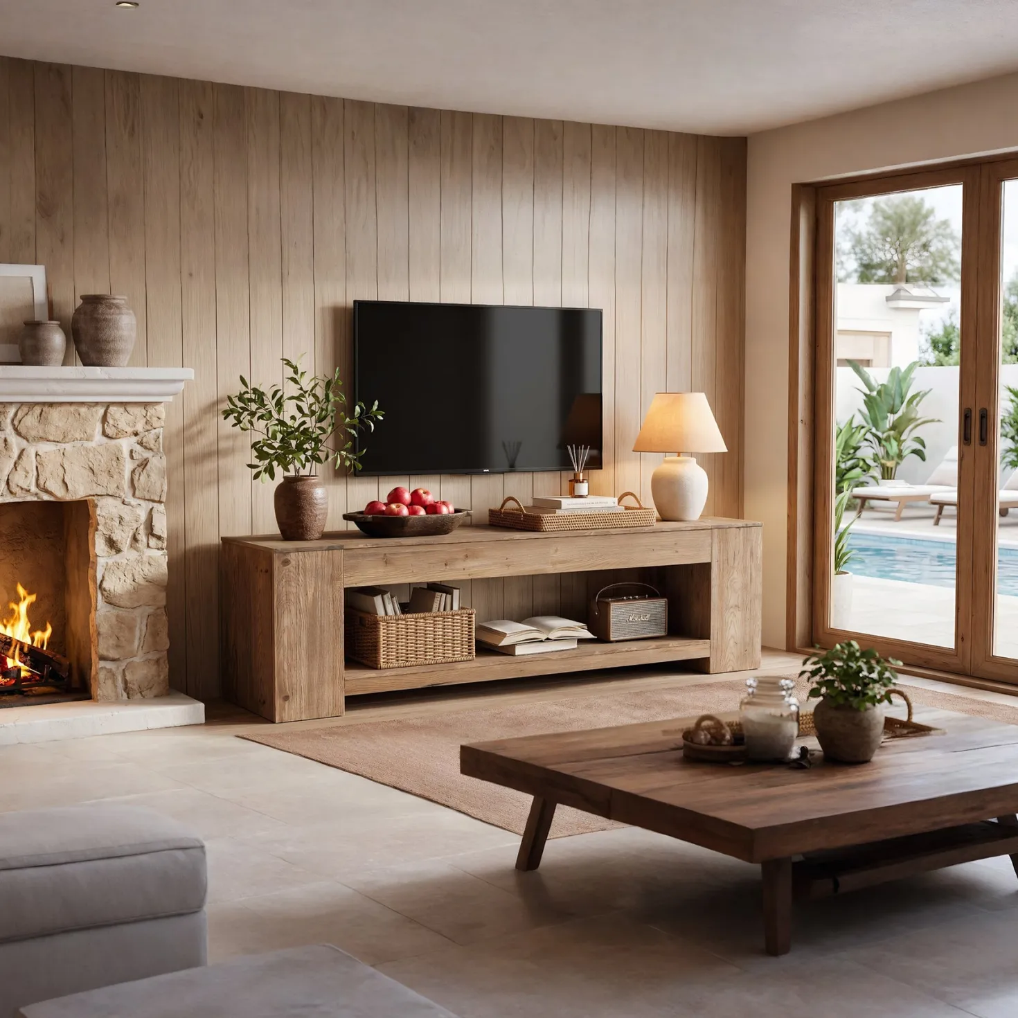 Tribesigns 63" Solid Wood TV Stand, Farmhouse Console for Living Room