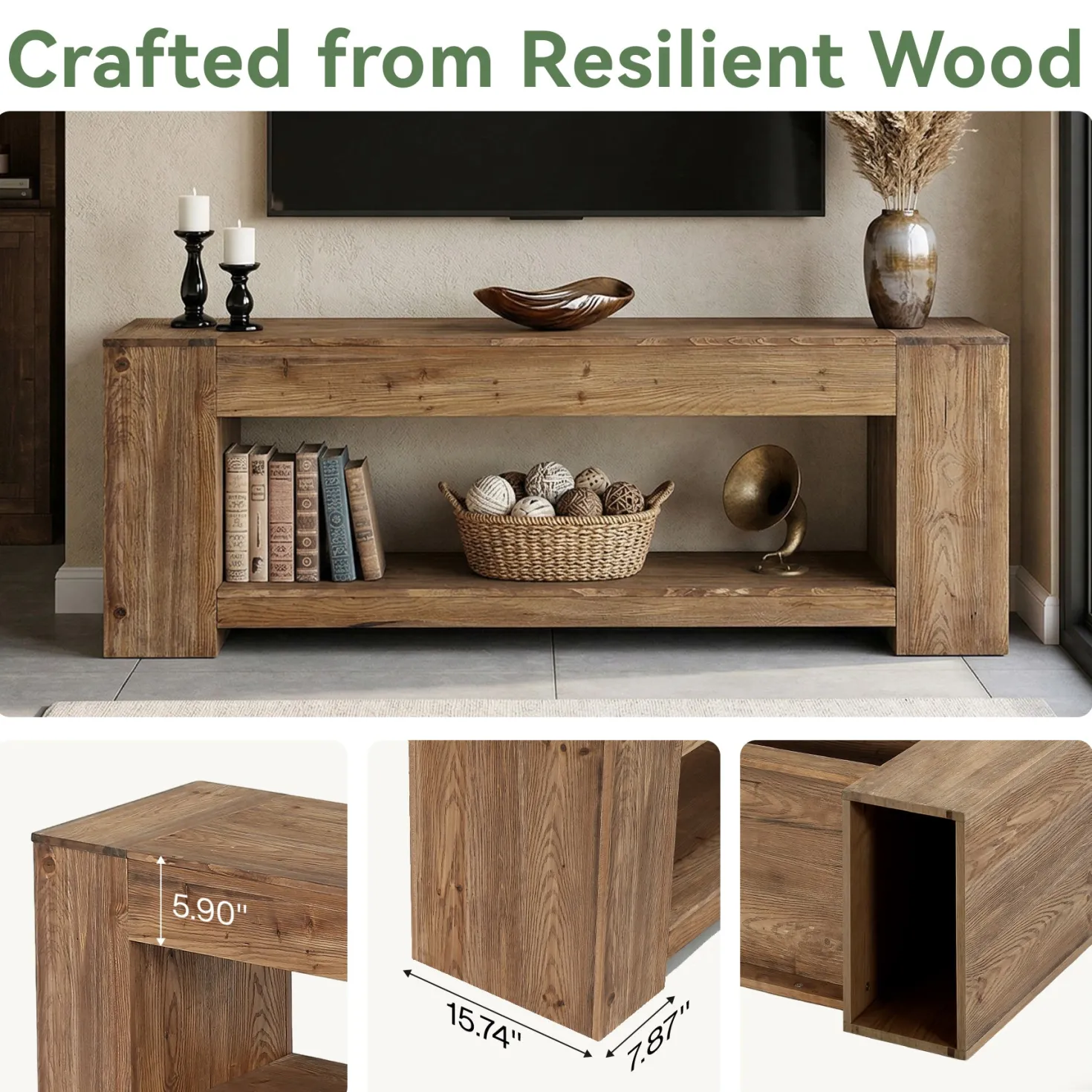 Tribesigns 63" Solid Wood TV Stand, Farmhouse Console for Living Room