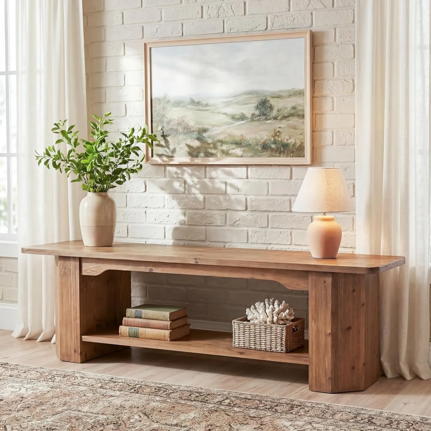 Tribesigns 63" Solid Wood TV Stand, Farmhouse Console for Living Room
