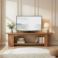 Tribesigns 63" Solid Wood TV Stand, Farmhouse Console for Living Room