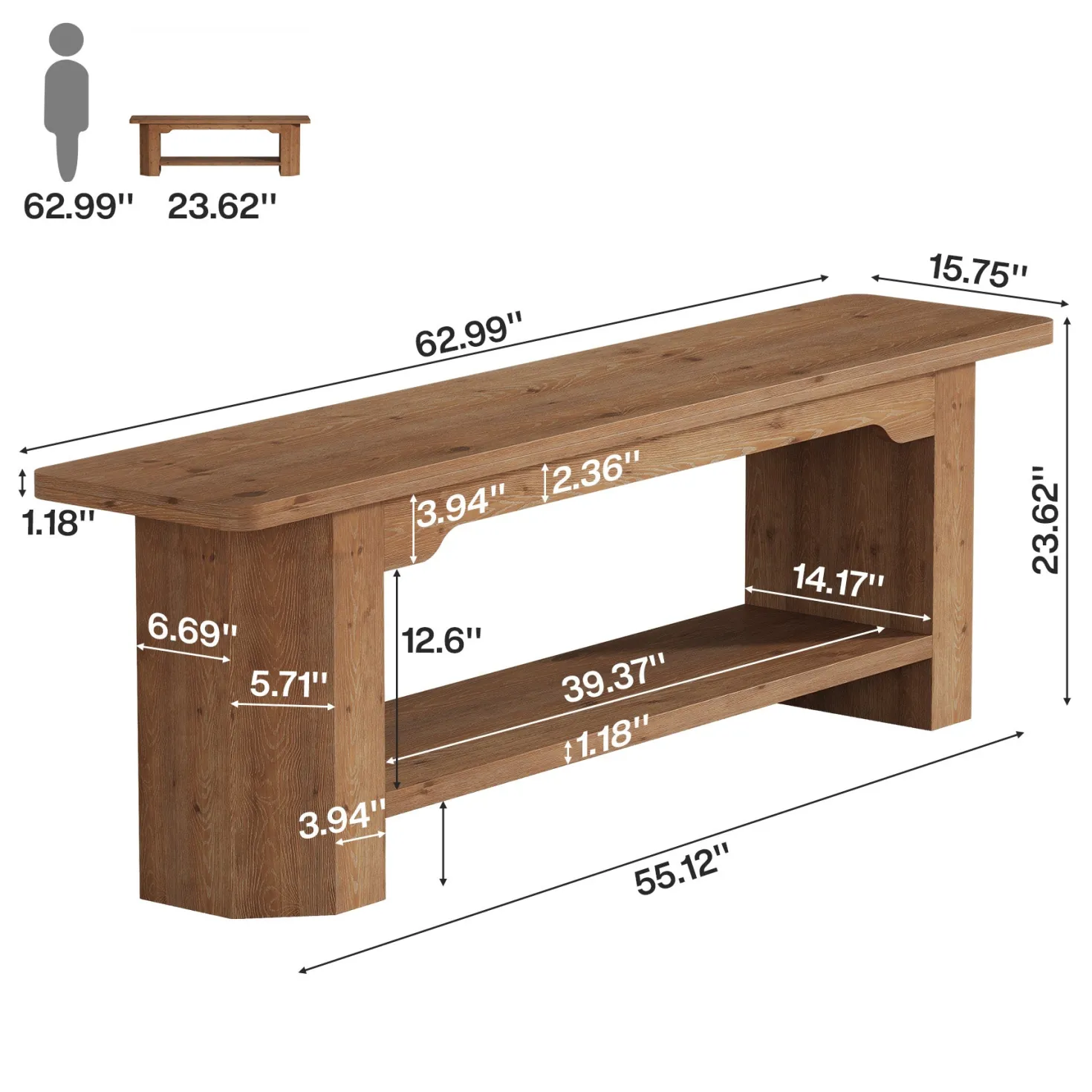 Tribesigns 63" Solid Wood TV Stand, Farmhouse Console for Living Room