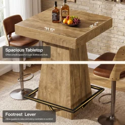 Tribesigns 37.4" Square Bar Table, Pub Table with Footrest for Dining Room