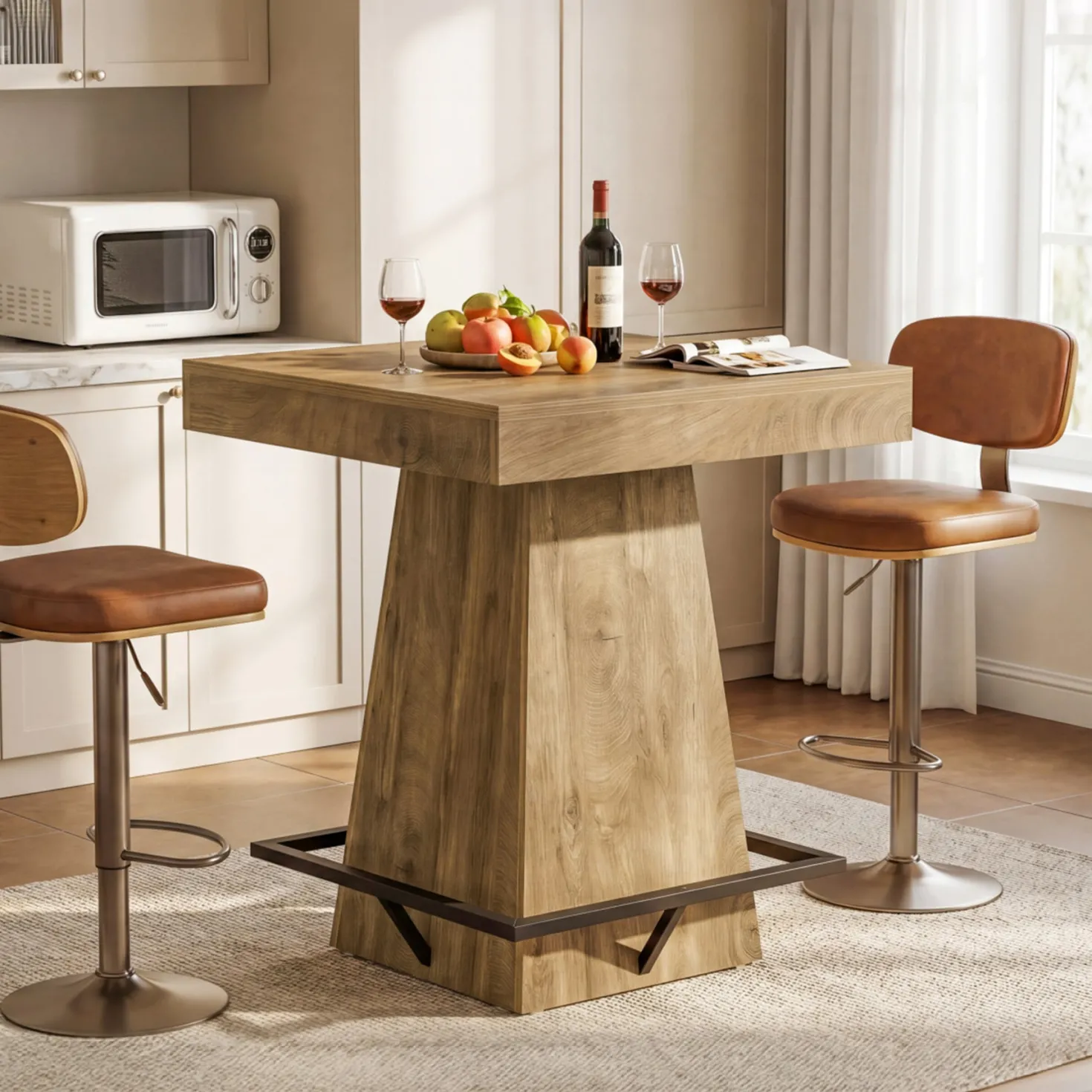 Tribesigns 37.4" Square Bar Table, Pub Table with Footrest for Dining Room
