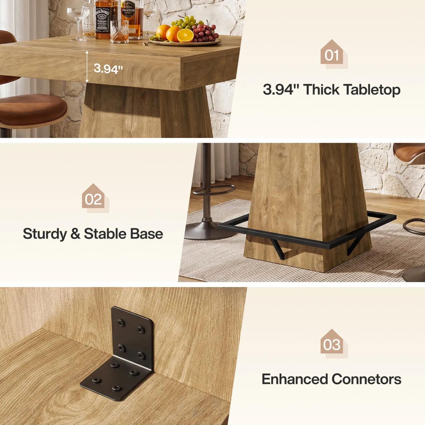 Tribesigns 37.4" Square Bar Table, Pub Table with Footrest for Dining Room
