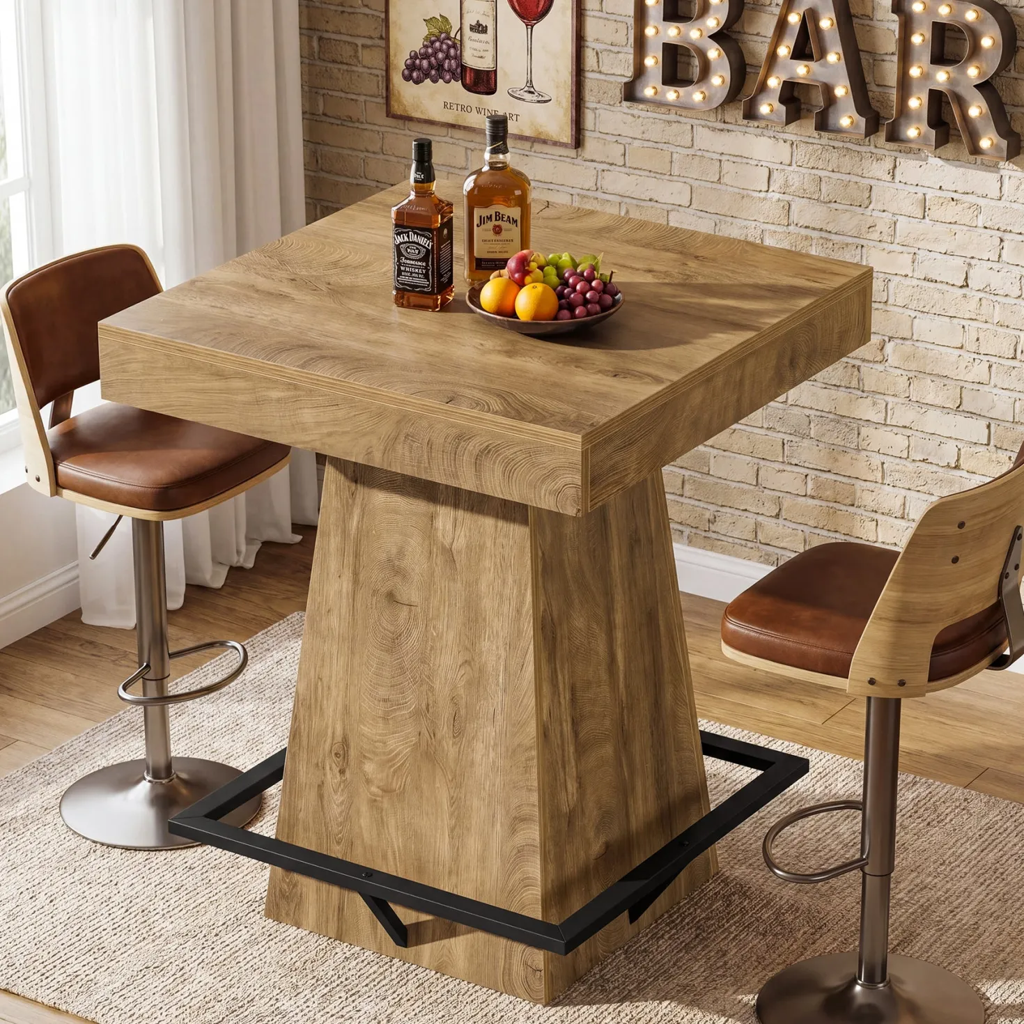 Tribesigns 37.4" Square Bar Table, Pub Table with Footrest for Dining Room
