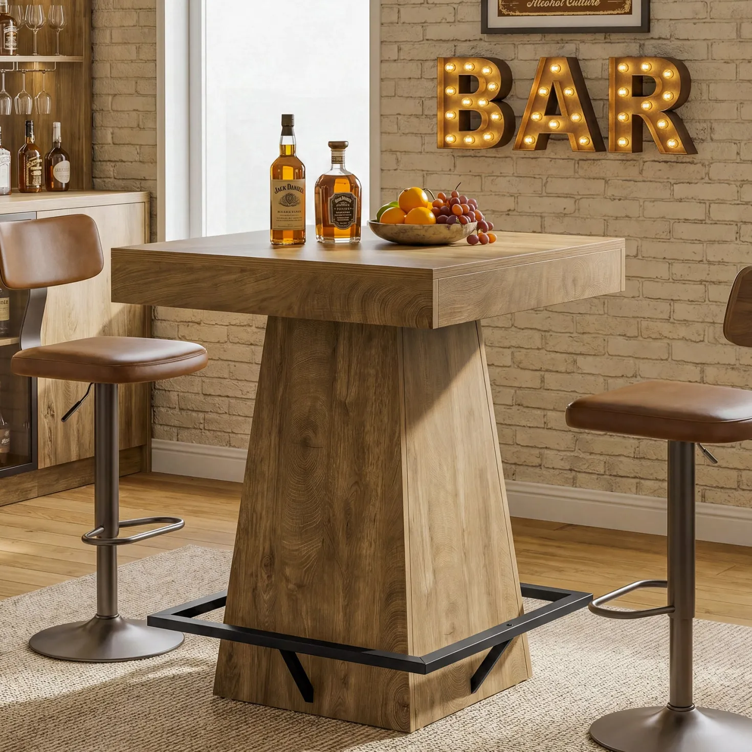 Tribesigns 37.4" Square Bar Table, Pub Table with Footrest for Dining Room