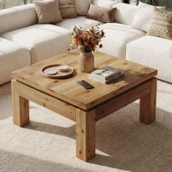 Tribesigns 31.5" Square Coffee Table with Solid Wood Build, Farmhouse Table for Living Room and Small Spaces