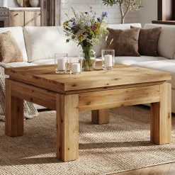 Tribesigns 31.5" Square Coffee Table with Solid Wood Build, Farmhouse Table for Living Room and Small Spaces