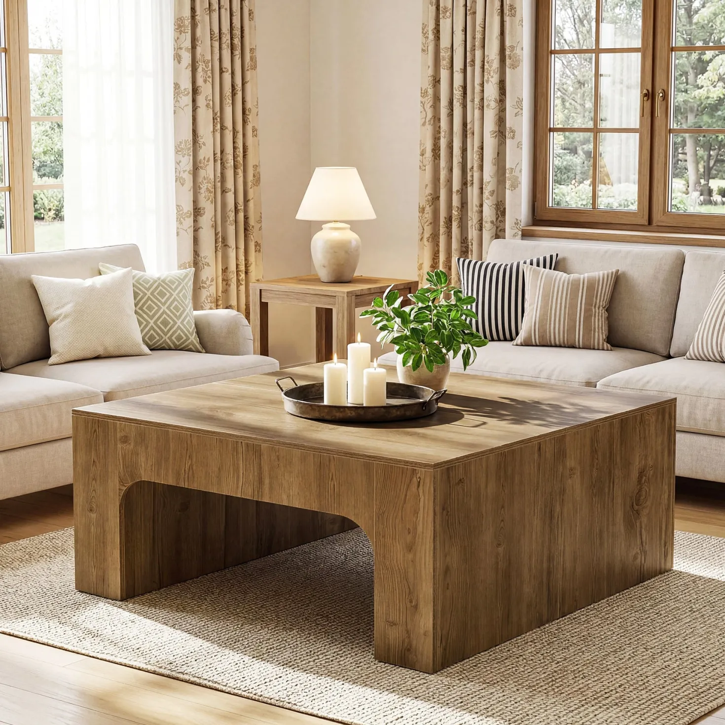 Tribesigns 39" Square Coffee Table, Wooden Farmhouse Center Table for Living Room