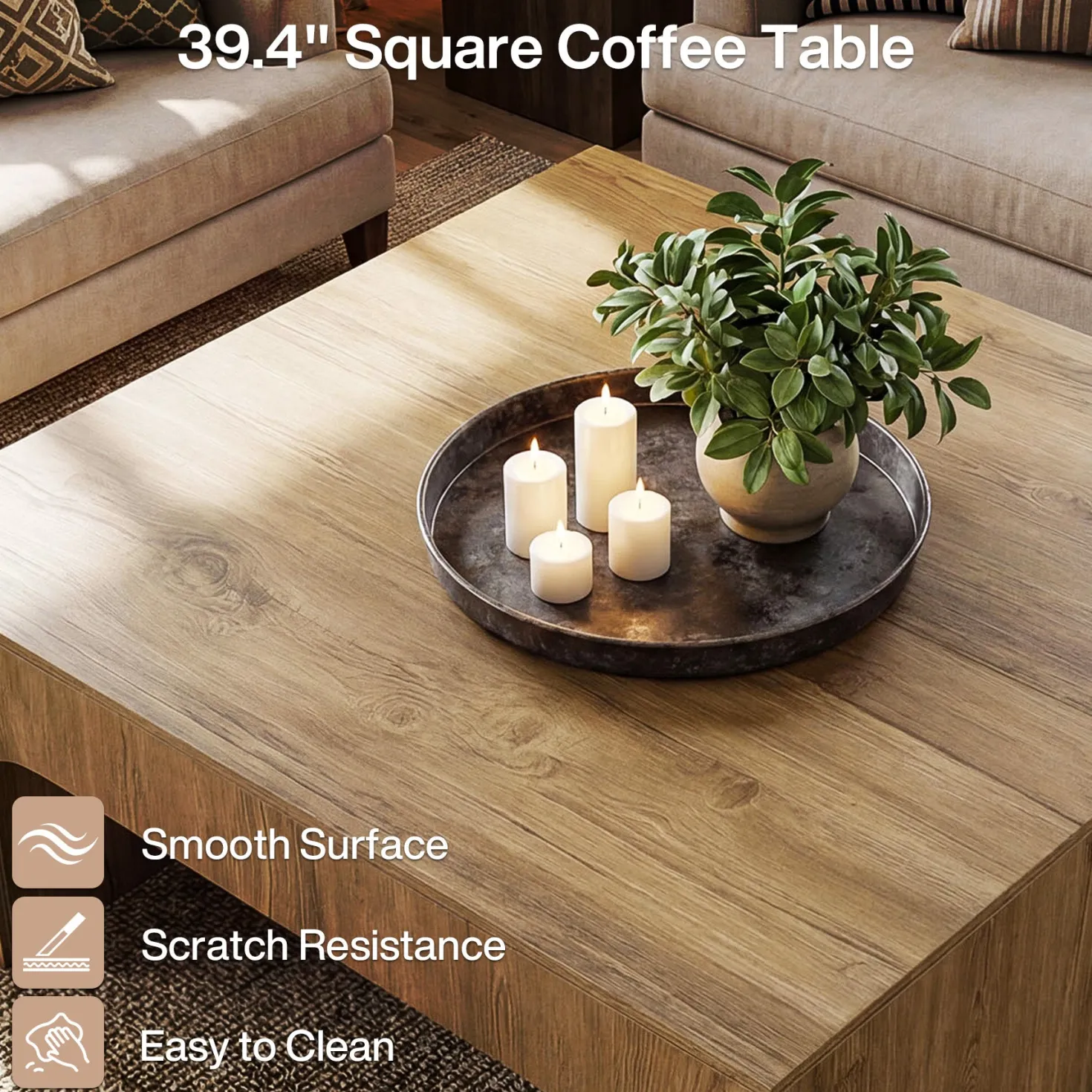Tribesigns 39" Square Coffee Table, Wooden Farmhouse Center Table for Living Room