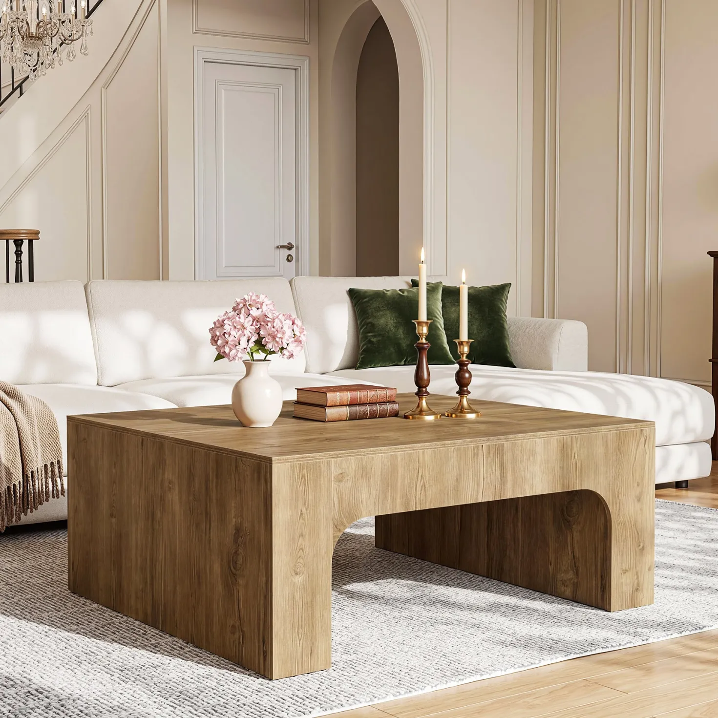 Tribesigns 39" Square Coffee Table, Wooden Farmhouse Center Table for Living Room