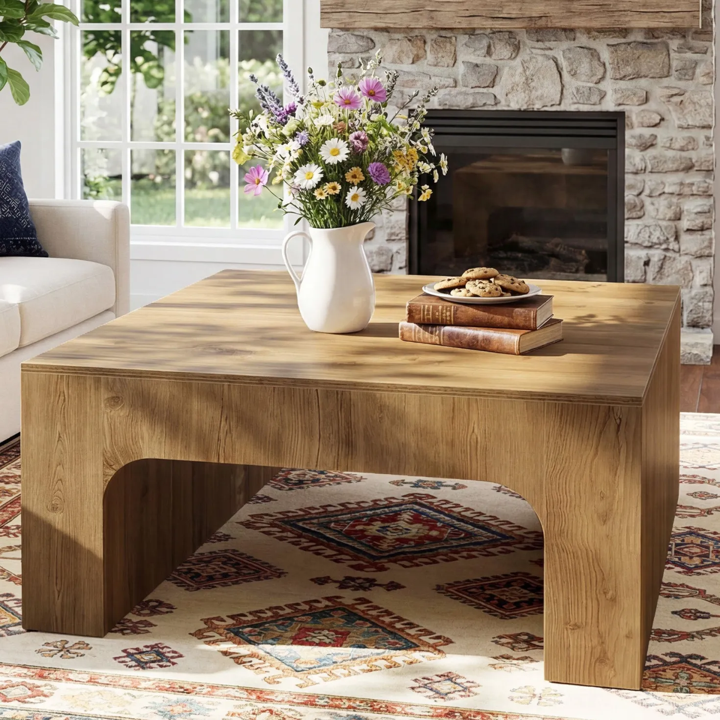 Tribesigns 39" Square Coffee Table, Wooden Farmhouse Center Table for Living Room
