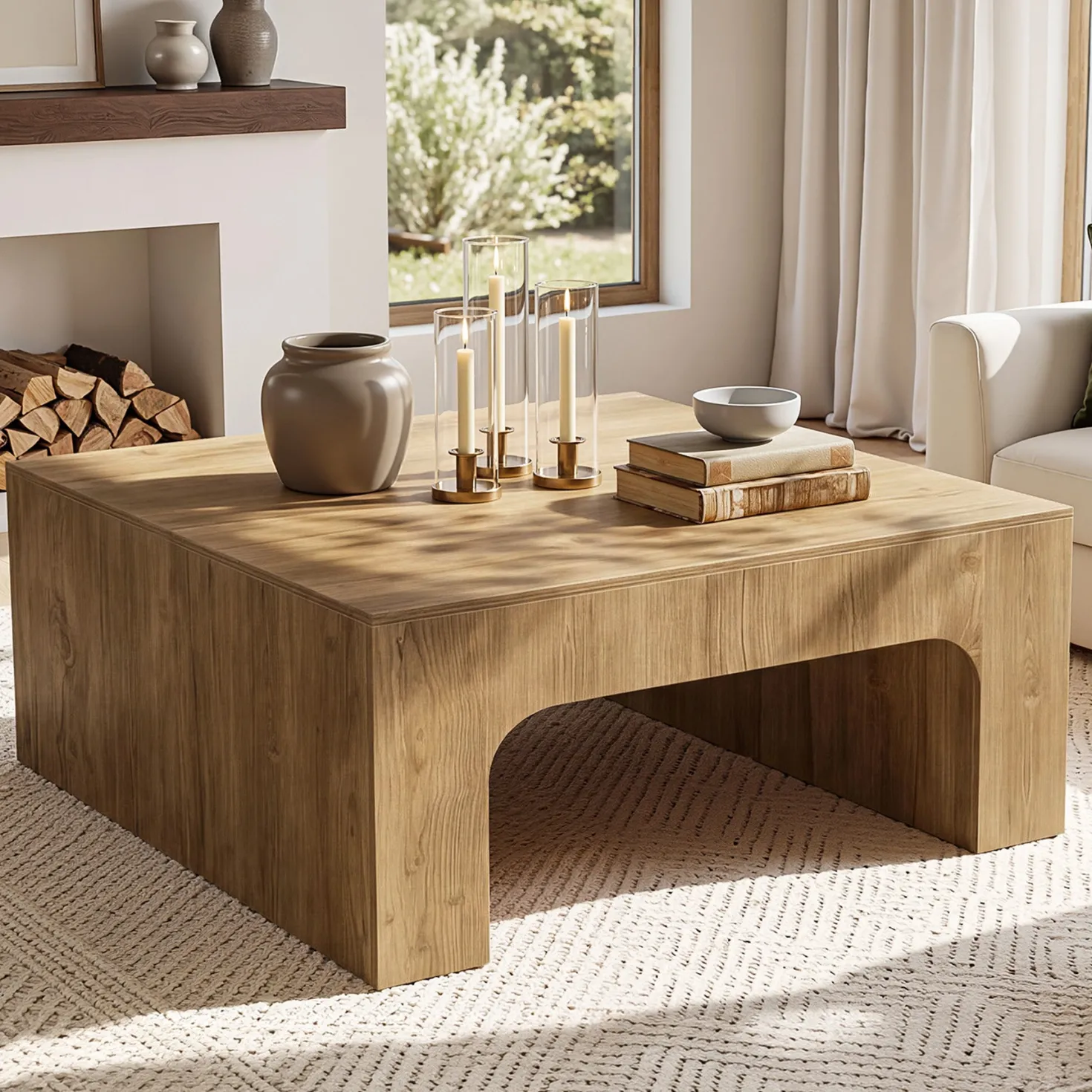 Tribesigns 39" Square Coffee Table, Wooden Farmhouse Center Table for Living Room