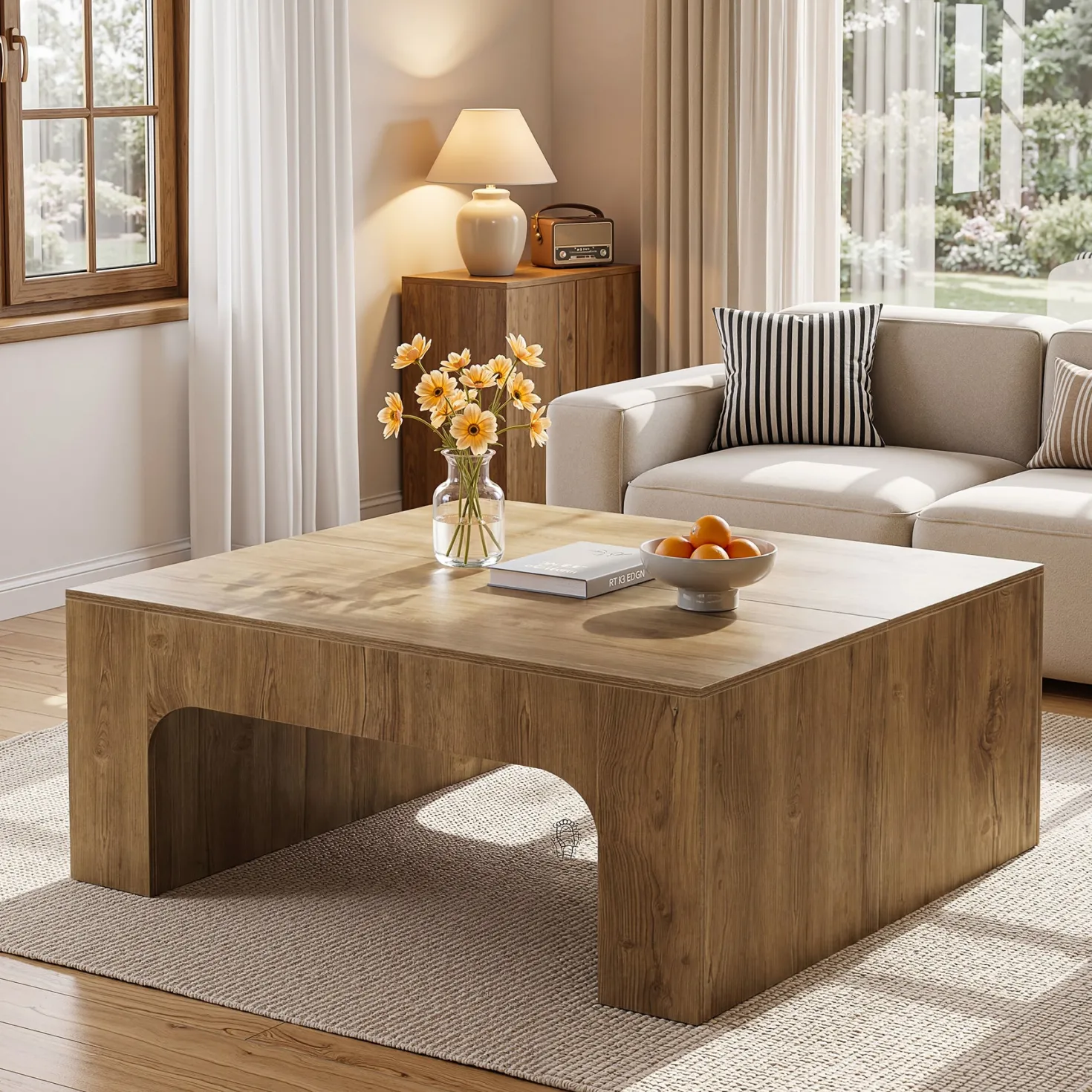 Tribesigns 39" Square Coffee Table, Wooden Farmhouse Center Table for Living Room