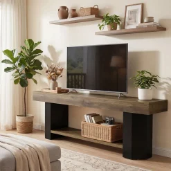 Tribesigns 63" TV Stand, Farmhouse TV Console with Shelf for Living Room