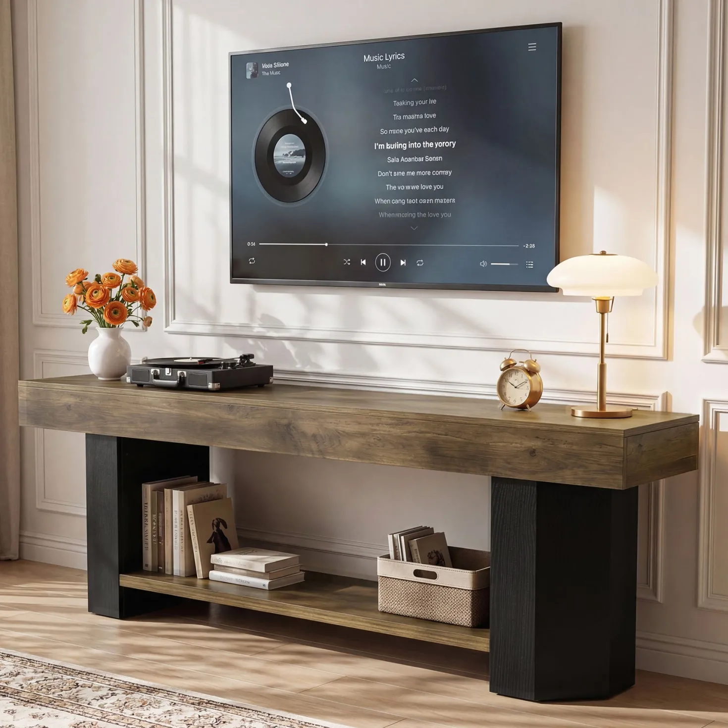 Tribesigns 63" TV Stand, Farmhouse TV Console with Shelf for Living Room