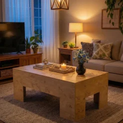 Tribesigns 55.12" Wood Coffee Table, Burl Veneer Center Table for Living Room