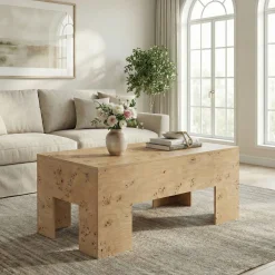 Tribesigns 55.12" Wood Coffee Table, Burl Veneer Center Table for Living Room