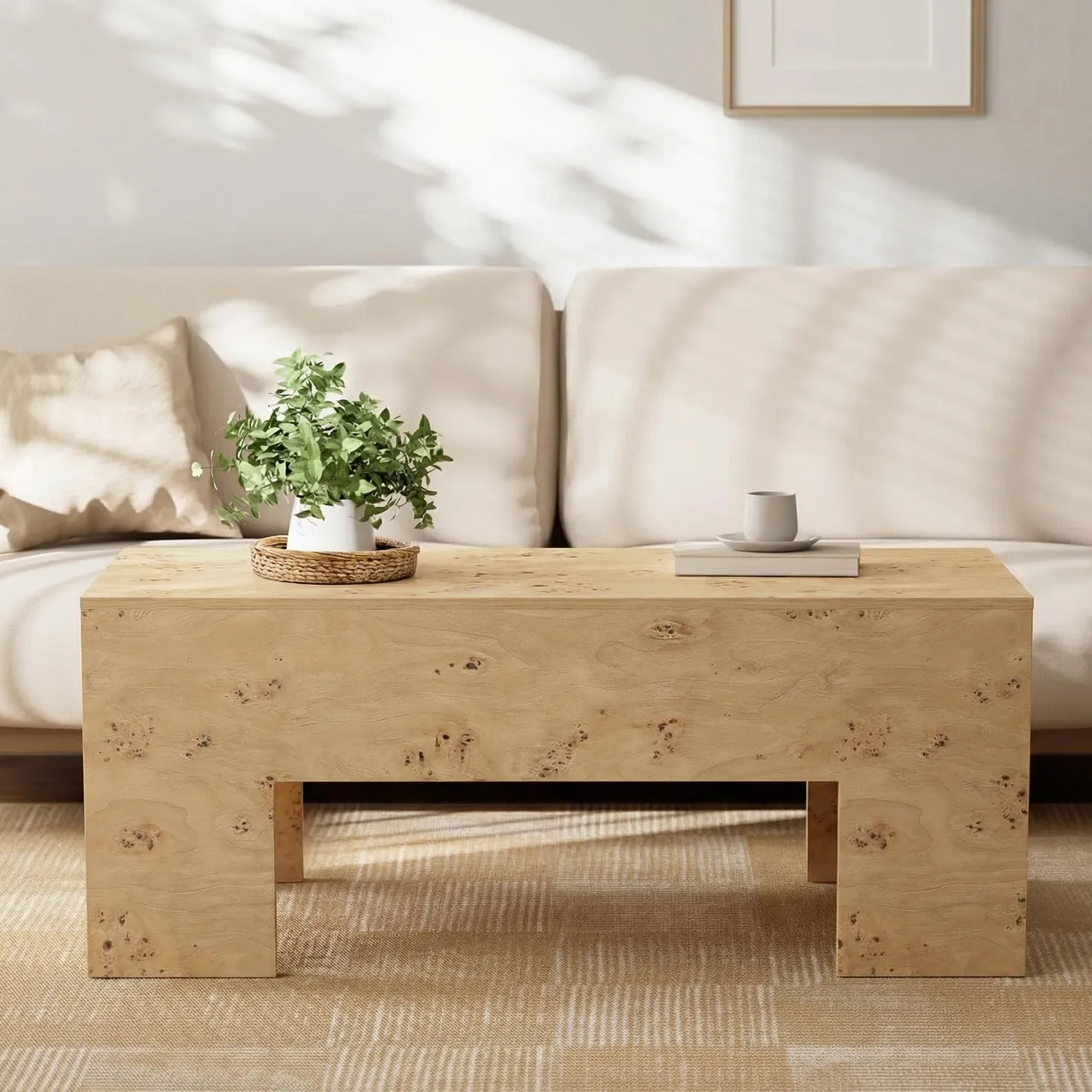 Tribesigns 55.12" Wood Coffee Table, Burl Veneer Center Table for Living Room