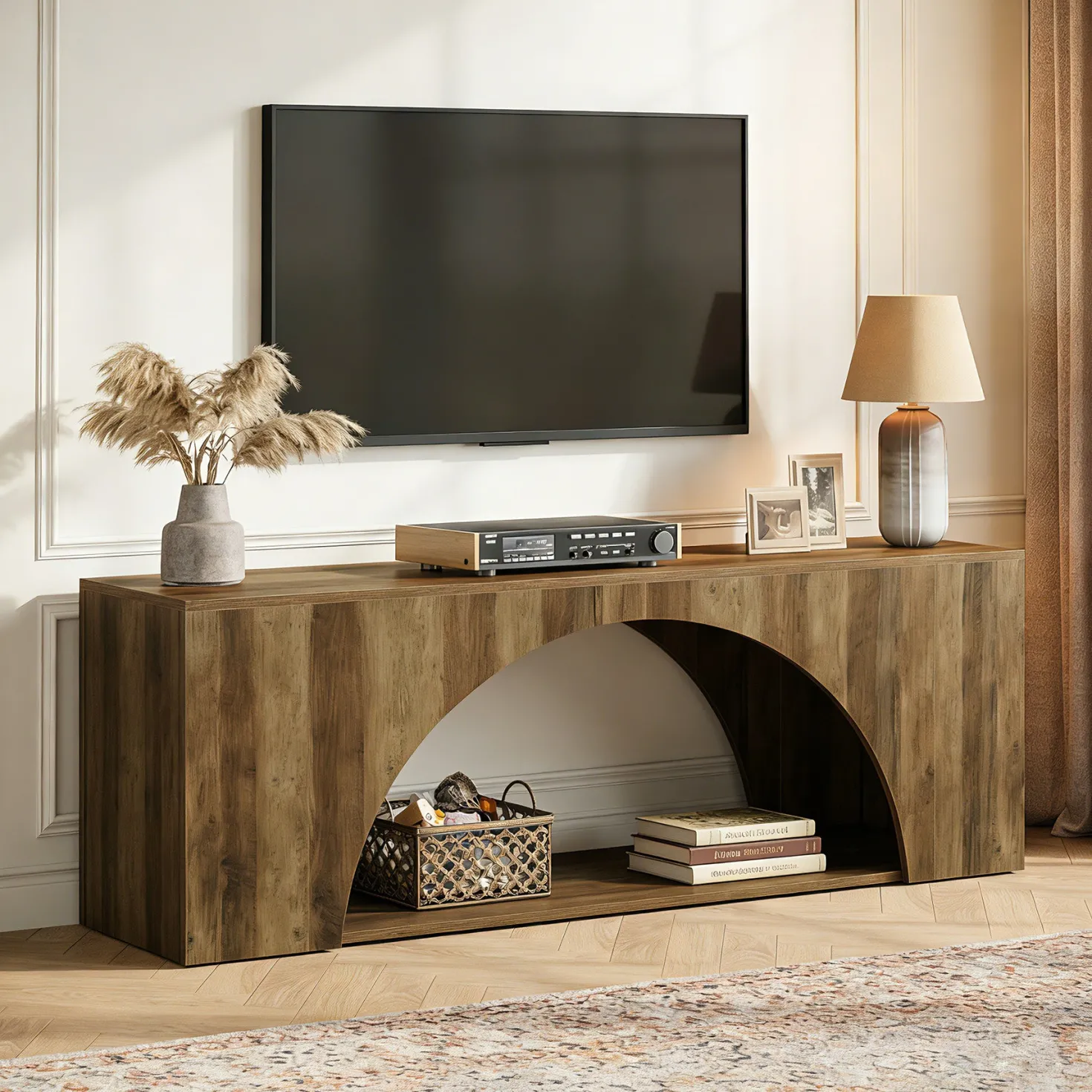 Tribesigns 63" Wood TV Stand, Media Console with Shelves for Living Room