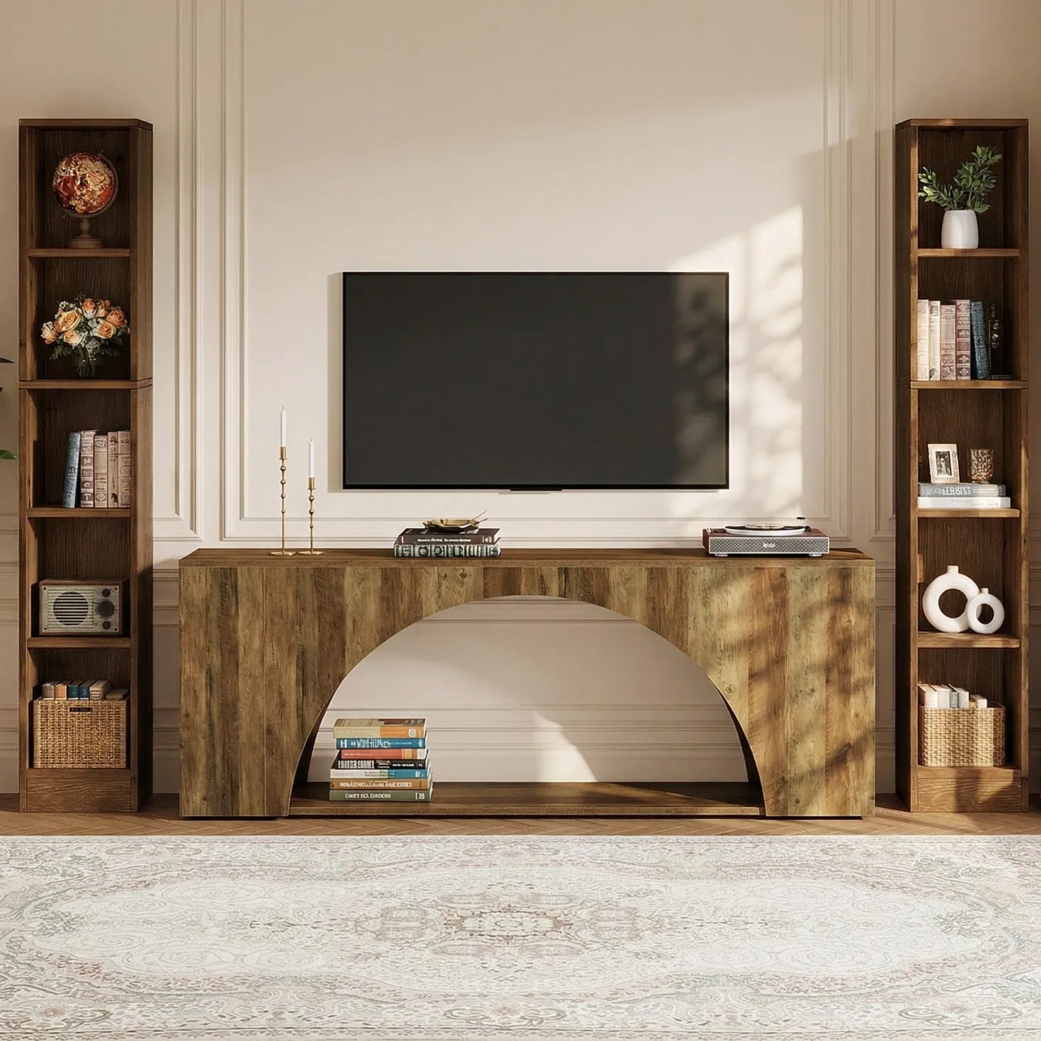 Tribesigns 63" Wood TV Stand, Media Console with Shelves for Living Room