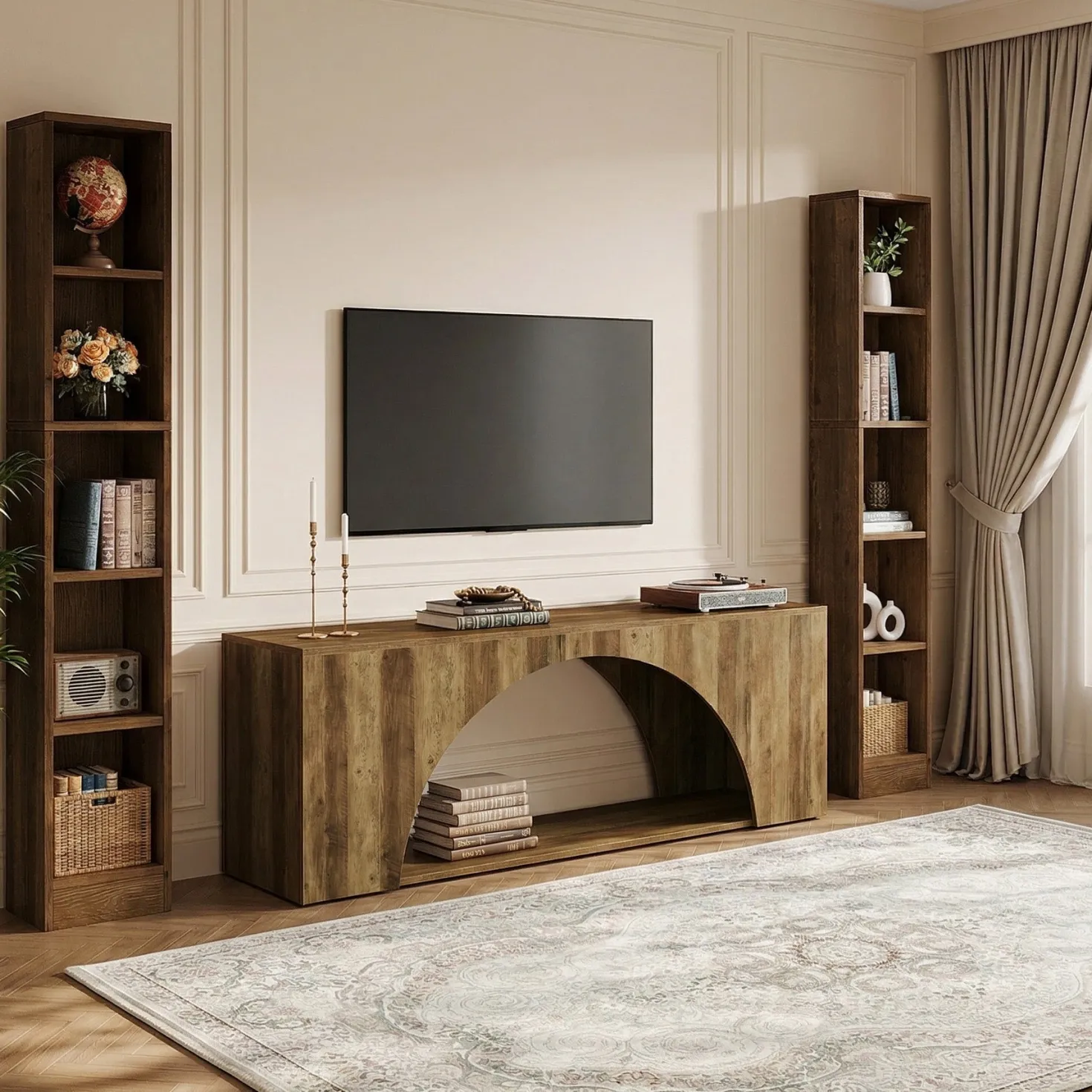 Tribesigns 63" Wood TV Stand, Media Console with Shelves for Living Room