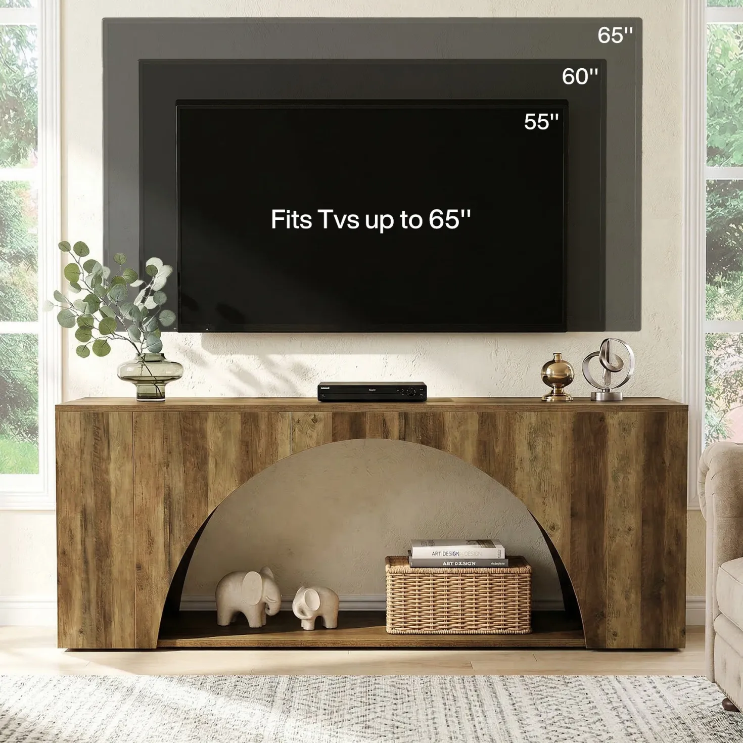 Tribesigns 63" Wood TV Stand, Media Console with Shelves for Living Room