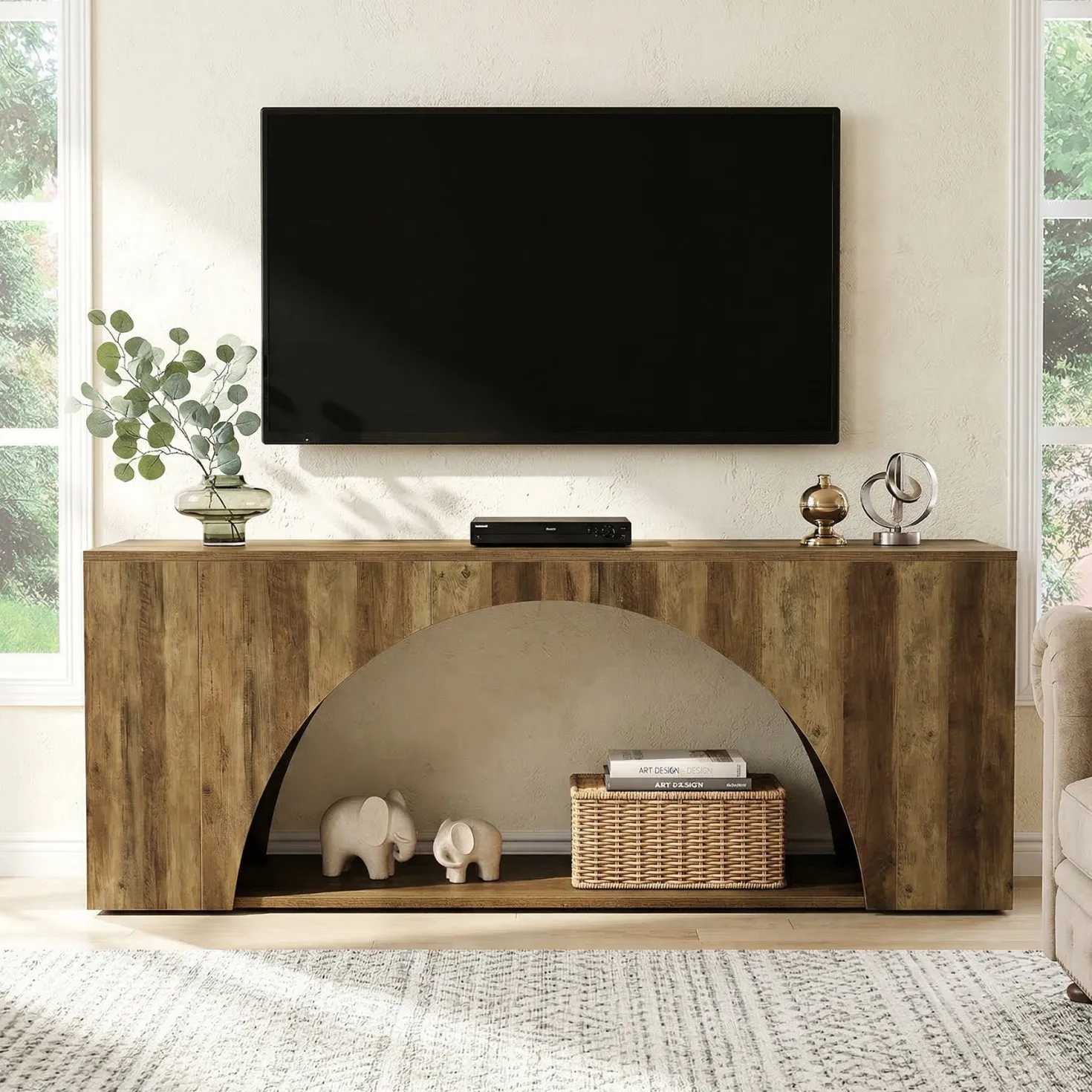 Tribesigns 63" Wood TV Stand, Media Console with Shelves for Living Room