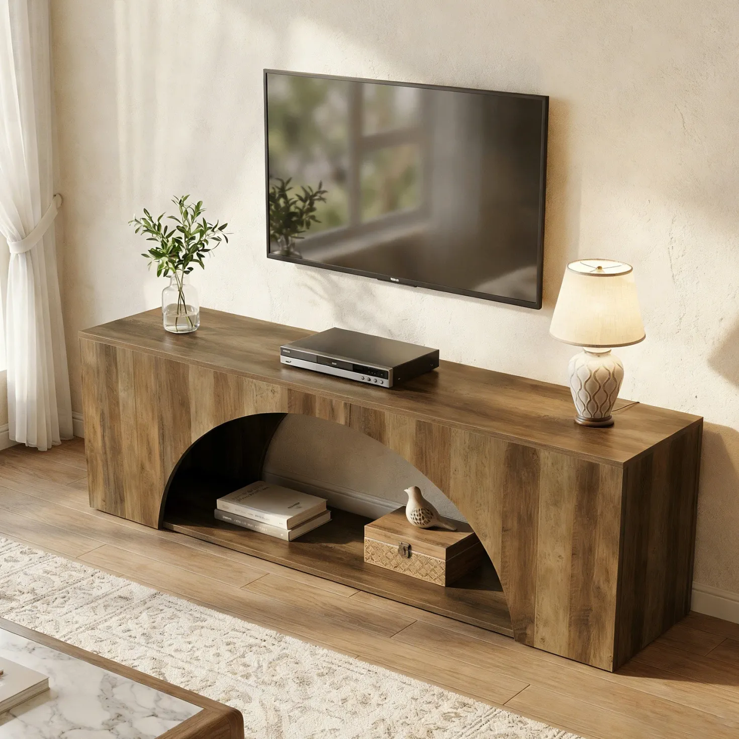 Tribesigns 63" Wood TV Stand, Media Console with Shelves for Living Room