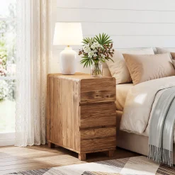 Tribesigns 3-Drawer Nightstand, Solid Wood Bedside Table for Bedroom